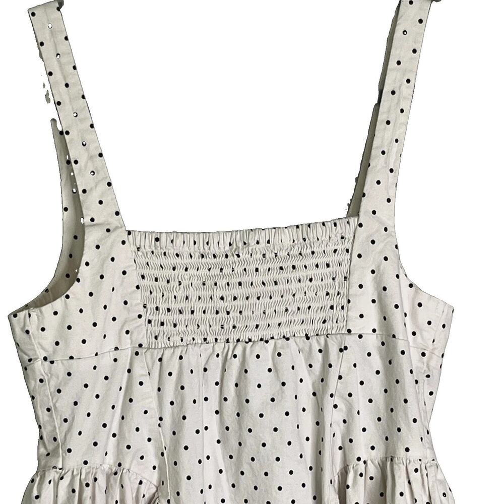 Free People Astrid Mini Dress S Polka Dot Pockets Cotton Stretch Ivory Combo - Picture 8 of 15